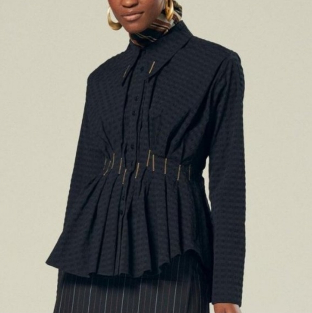 PALMER//HARDING black peplum embellished blouse.